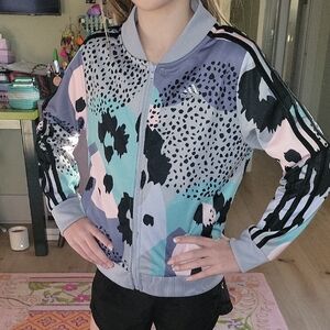 Adidas Kids' Pastel Camo Jean-Style Jacket in Pink, Aqua & Black